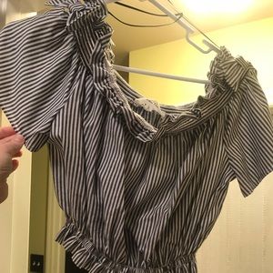 Navy and white cropped off the shoulder top!